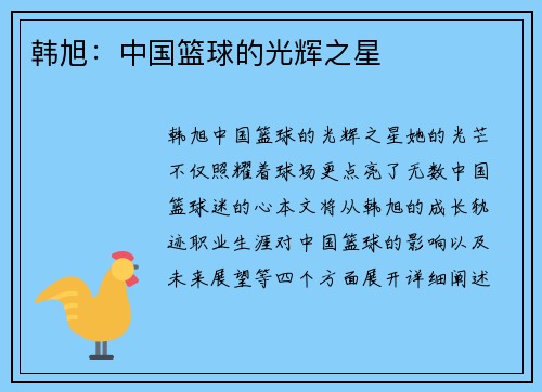 韩旭：中国篮球的光辉之星