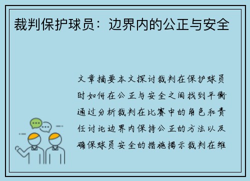 裁判保护球员：边界内的公正与安全